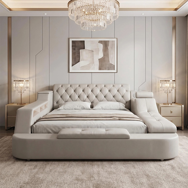 Multifunctional Upholstered Bed, Massage & Storage _ R1320