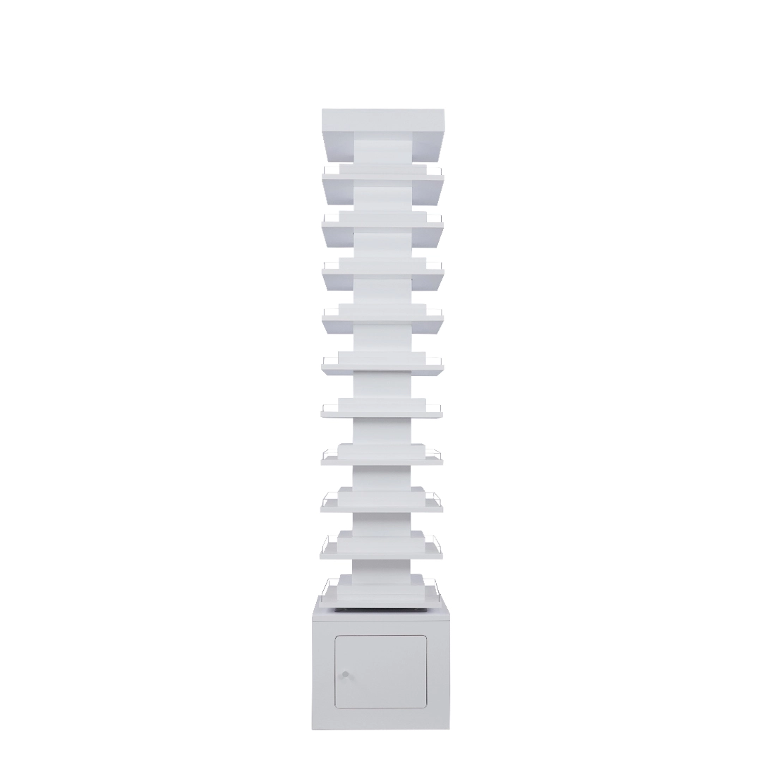 Display Rack – four-sided rotating tower with acrylic shelf guards | NS-15