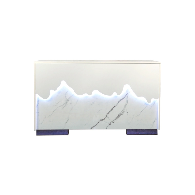 Reception Table – white stone-pattern panels | RT-08